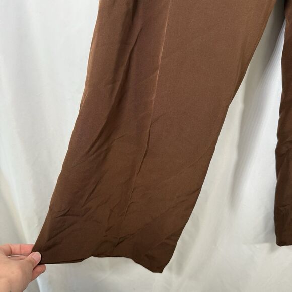 Jones New York Silk Pants Women's 14 Brown Lined Flat Front High Rise - Picture 7 of 10